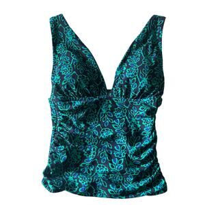 J. Crew Factory Ruched Plunge Floral Print Tankini Swimsuit Top XS New